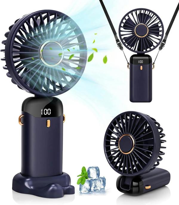 Dyzi 2-in-1 Portable Travel Mini Handheld Desk Table Fan USB-C Rechargeable Dark Blue