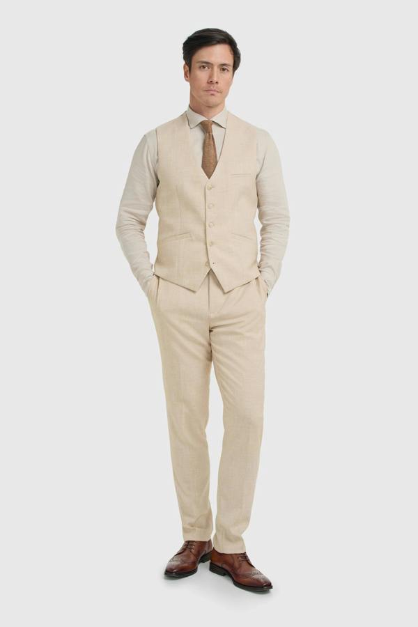 House of Cavani Malibu - Men's Beige 3 Piece Textured Suit