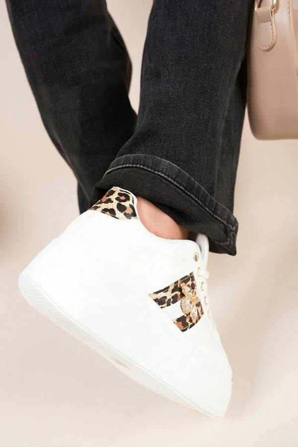 Sarina Chunky Glitter Detail Trainers With Bee Charm - Leopard