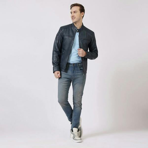 Leather Biker Jacket Thomas Navy 6883 4