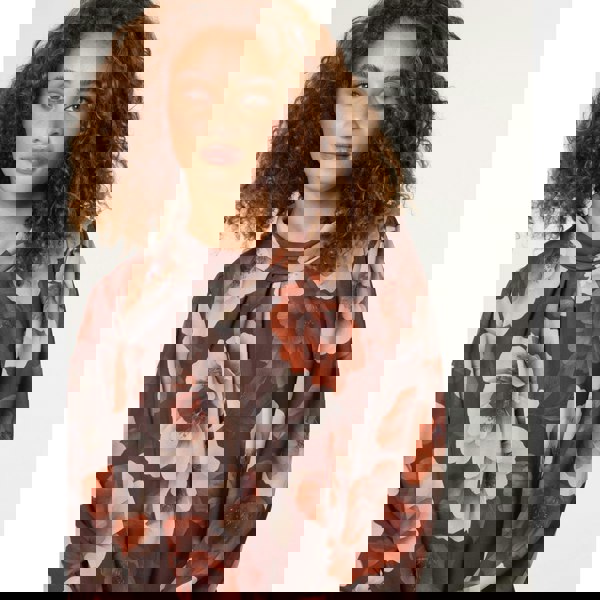 Blue Vanilla Large Watercolour Floral Cowl Neck Puffball Blouse