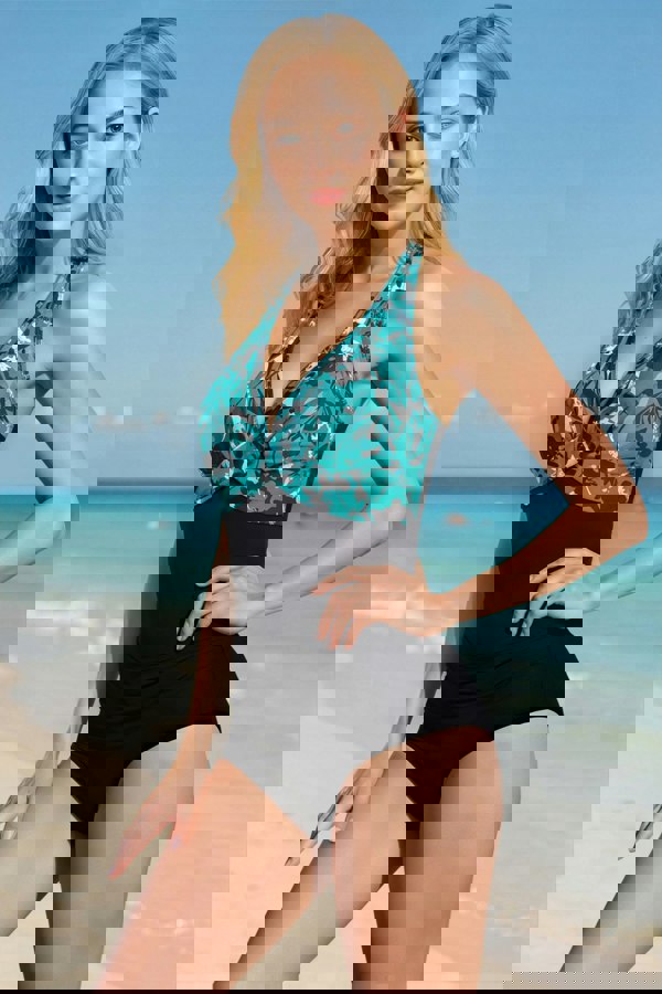 Modishion Stylish Halter Neck One-Piece Swimsuit