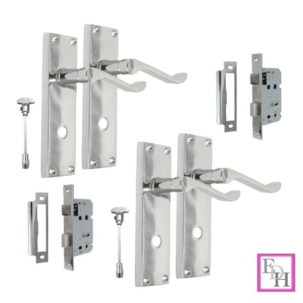 EDH Door Hardware Chrome Bathroom Victorian Style Door Handle Privacy Lock + Bathroom SASH Lockx2.