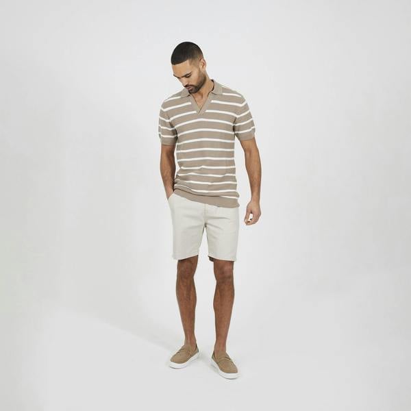 Brave Soul Stone Short Sleeve Knitted Polo Shirt - Stone Image 3