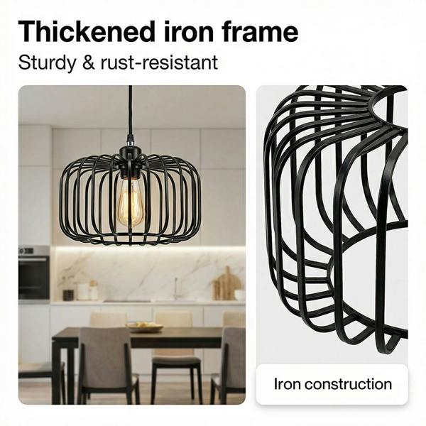 Emitto Industrial Ceiling Pendant Light Shade Black Metal Cage Lamp Shade 28.5cm