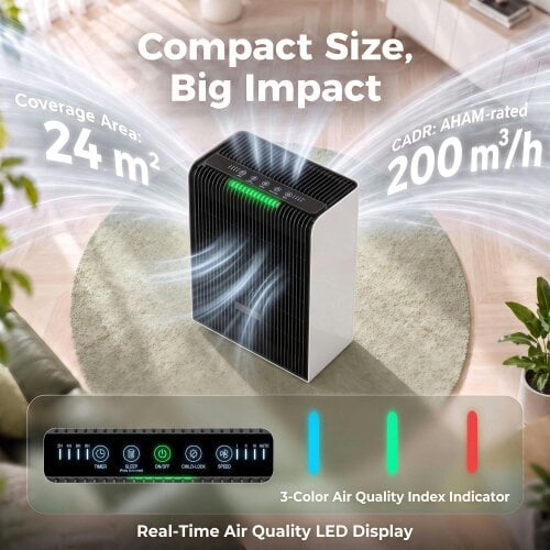 HOMCOM Air Purifier for Home Bedroom, H13 HEPA Filter, Pet Air Cleaner