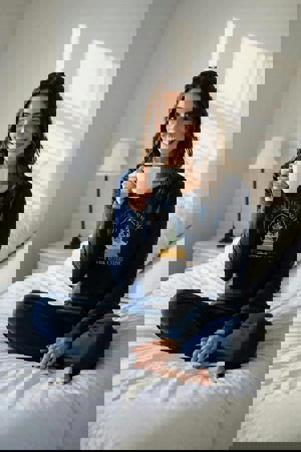 WOVCOR 2-Piece Christmas Themed Slogan Embroidered Knit Pajama Set