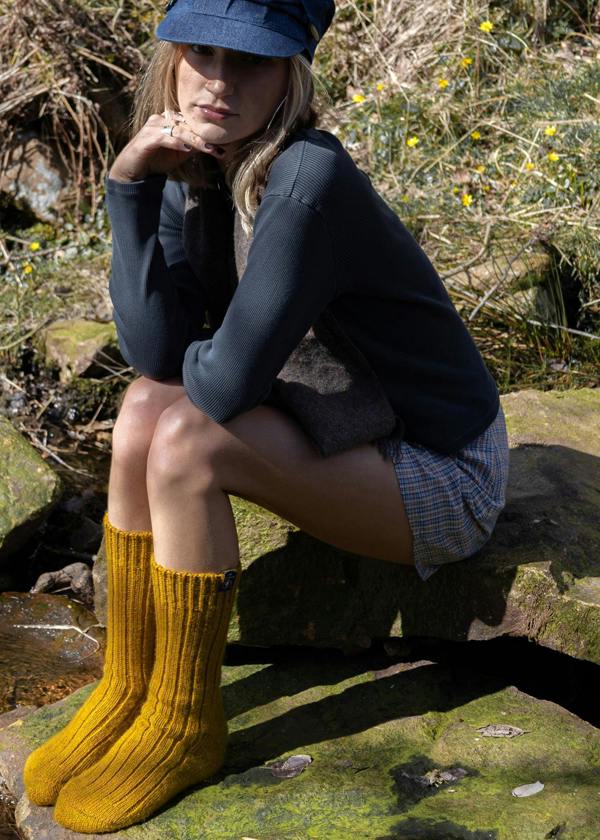 Jemsox British Wool Boot Socks – Mustard Fields | 100% British Wool Luxury Boot Socks