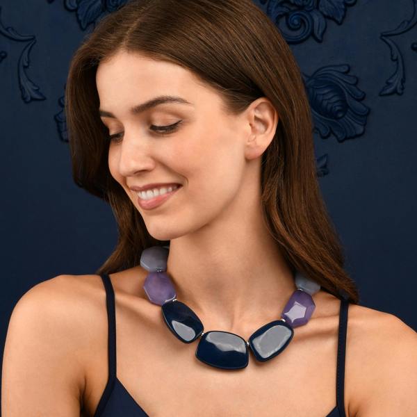 Zavana Chunky Blue, Purple and Light Blue Statement Necklace for Women