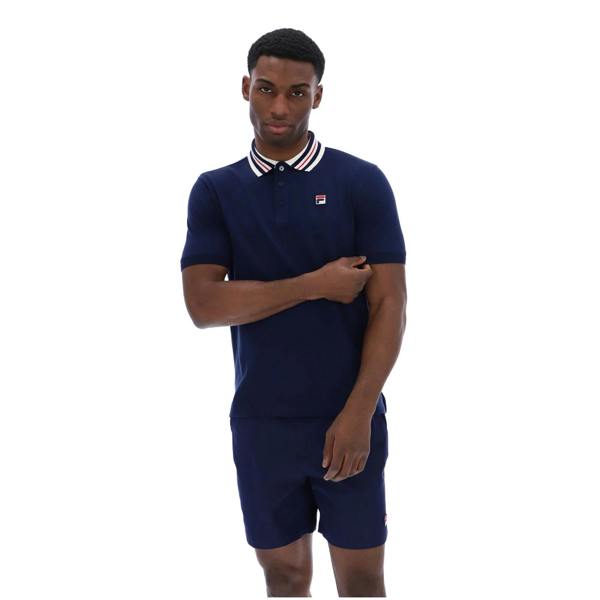 Fila Achille Heritage Contrast Collar Basic Polo Shirt Fila Navy