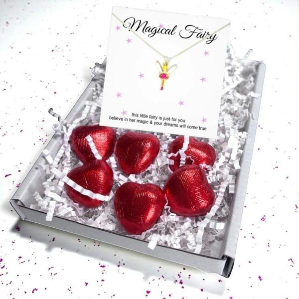 Aye Do Gifts Girls Fairy Necklace Gift Box, Magical Silver Necklace & Chocolates