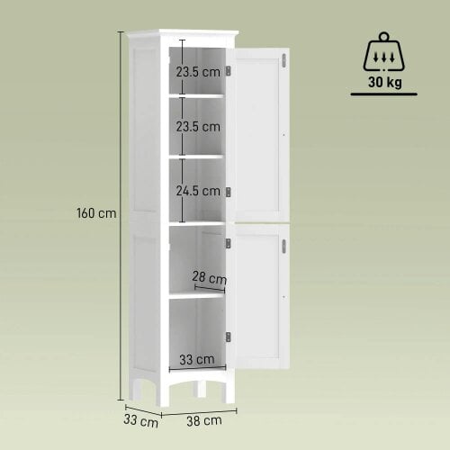 Wyld Haus Barila 160cm Slim Tall Bathroom Storage Cabinet With Adjustable Shelves And Double Doors White