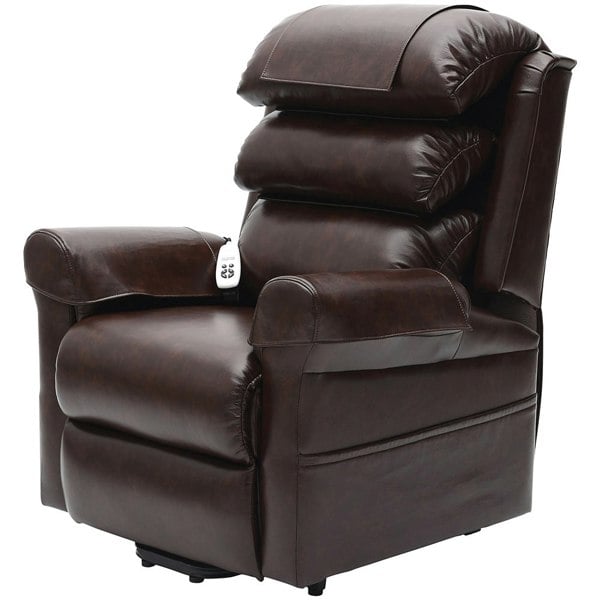 Dual Motor Rise and Recline Armchair - Waterfall Pillow - Chestnut PU Leather Loops