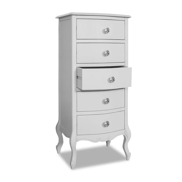 Statement Furniture Juliette Tallboy 5 Drawer with Crystal Handles French Style Bedroom Chest