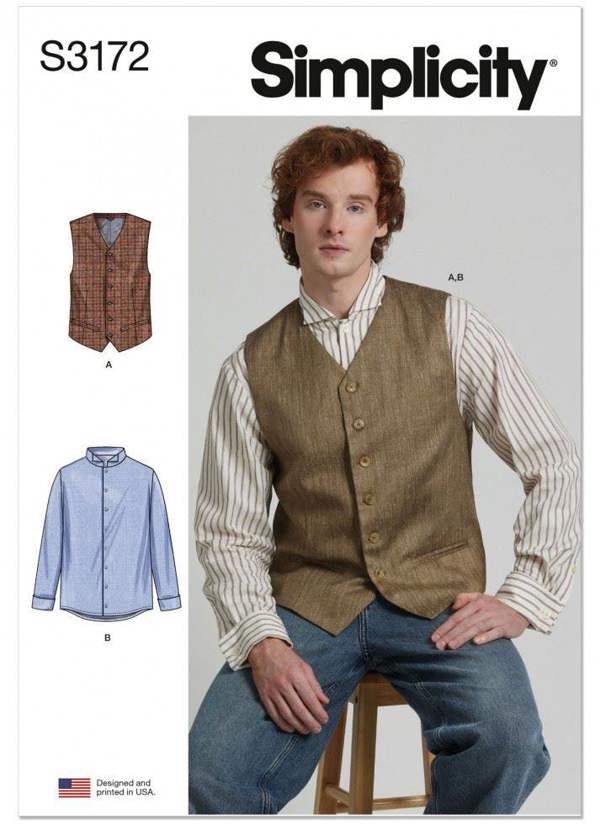 Simplicity Sewing Pattern 3172, Shirts, Waistcoats for Men, AA (34-36-38-40-42) - Intermediate