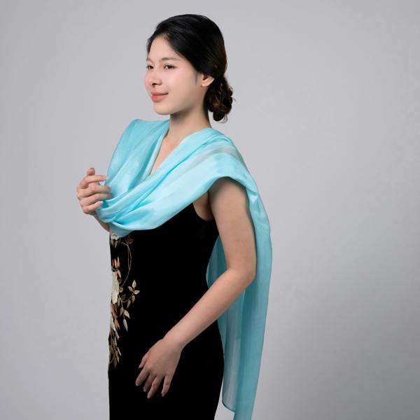Ice Blue Silk Scarf – Hand-Dyed Mulberry Silk, Bridesmaid & Evening Wrap