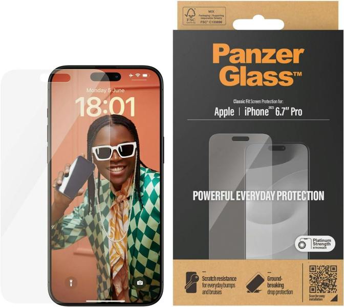 PanzerGlass Panzer Glass Classic Fit Screen Protection for iPhone 15 Pro Max 6.7" - 2808