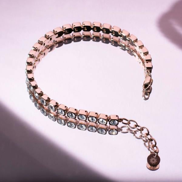 Rose Gold Tennis Bracelet with Swarovski Crystals - namana.london