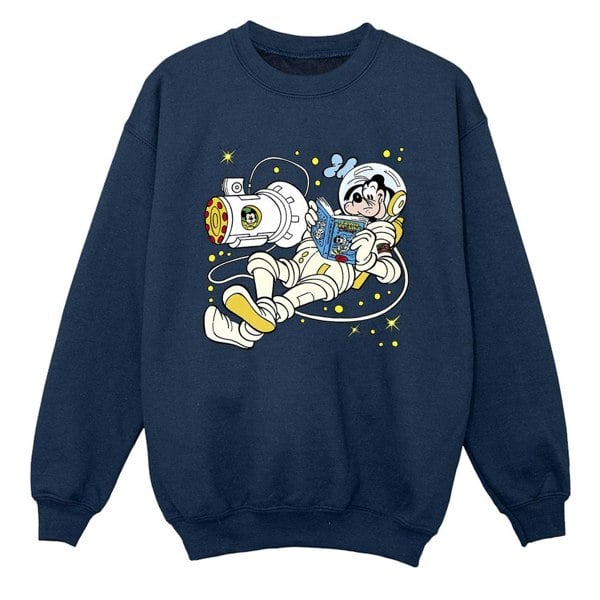 Disney Boys Goofy Reading In Space Sweatshirt - Navy Blue