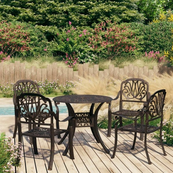 Berkfield 5 Piece Bistro Set Cast Aluminium Bronze