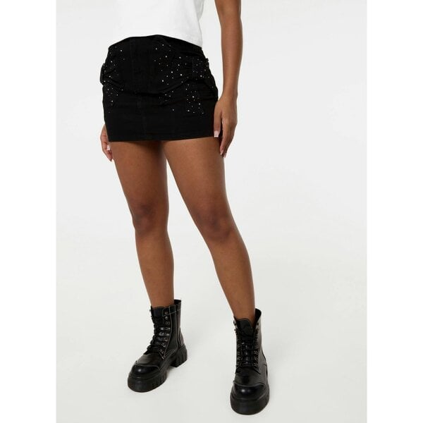 Pink Vanilla Diamante Bow Denim Mini Skirt