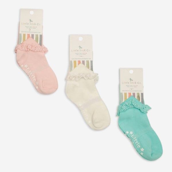 Little Sock Co. Gift Box of Socks - 3 Pairs of Frilly Non-Slip Stay-on Socks