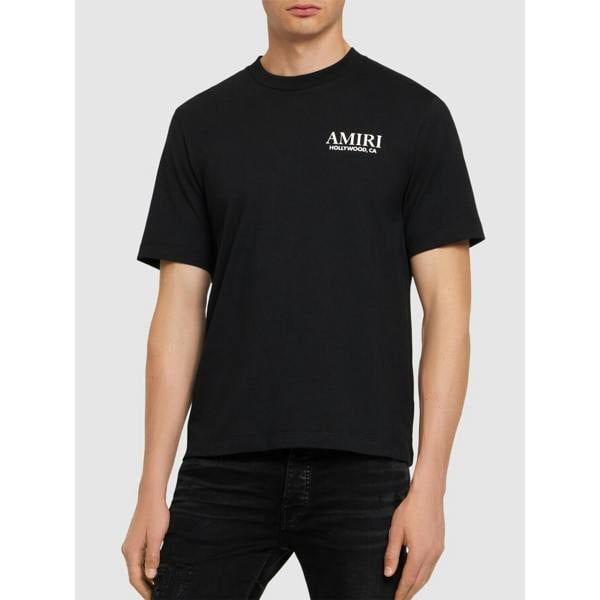 Amiri Hollywood Bones Stacked Logo T-Shirt   in  Black