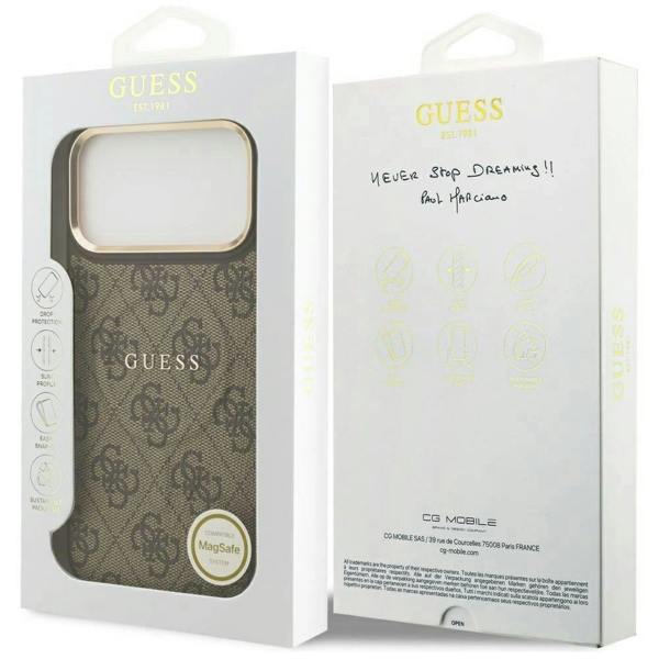Guess PU Leather 4G Gold Frame Case with MagSafe for iPhone 17 Pro Max 6.9" Brown - GUHMP17XP4MSEGCW