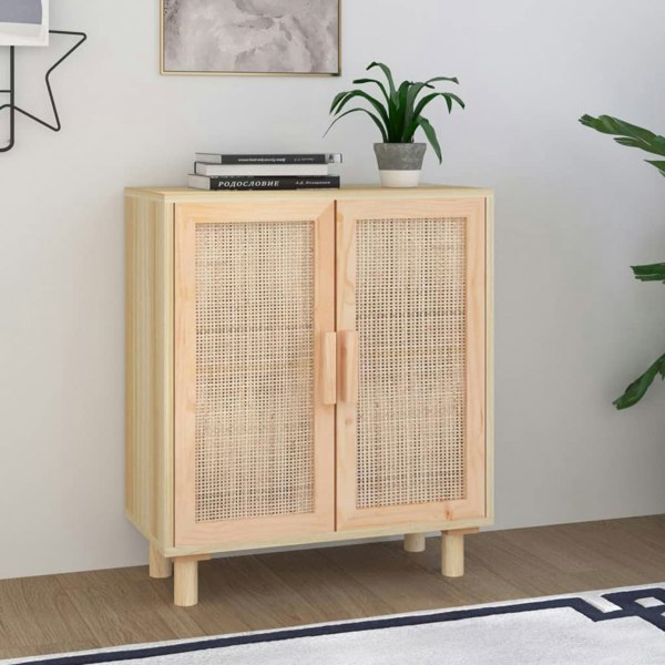 Berkfield Sideboard Brown 60x30x70 cm Solid Wood Pine and Natural Rattan