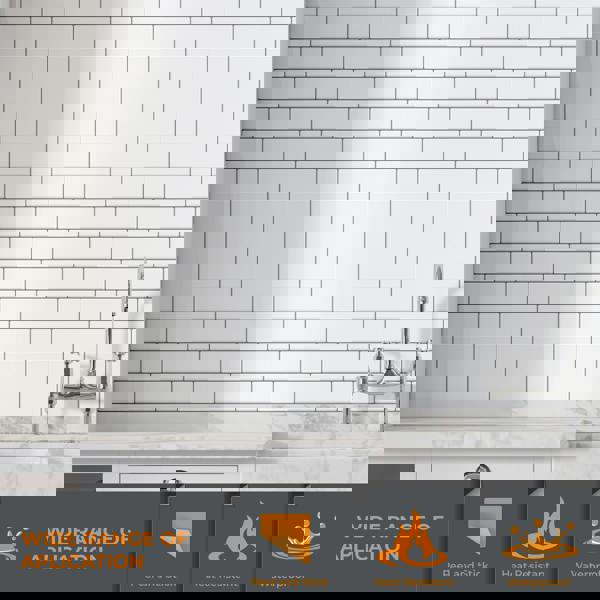 WT3D1803 - Pure White Grey Grout Subway Metro Classic Brick Glossy 3D Tile Sticker 30.5 x 15.4cm (12 x 6 in) - 20pcs in a pack