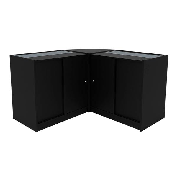 Black Andromeda LED shop counter set featuring two C900 display cabinets with glass tops and sleek, modern design for retail spaces