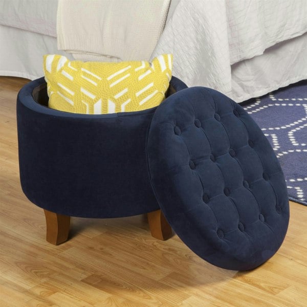 Luxury Living Cambridge Tufted Round Storage Ottoman Footstool - Ink Navy