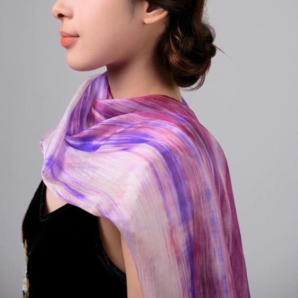 Purple & Pink Brushstroke Silk Scarf – Hand-Dyed Mulberry Silk, Evening Wrap & Gift