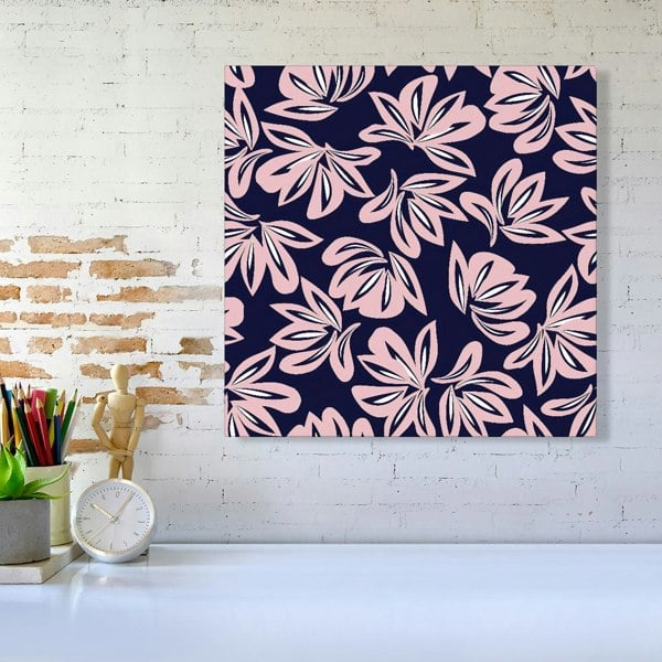 Warren Reed Pink Navy Floral Botanical Pattern Canvas