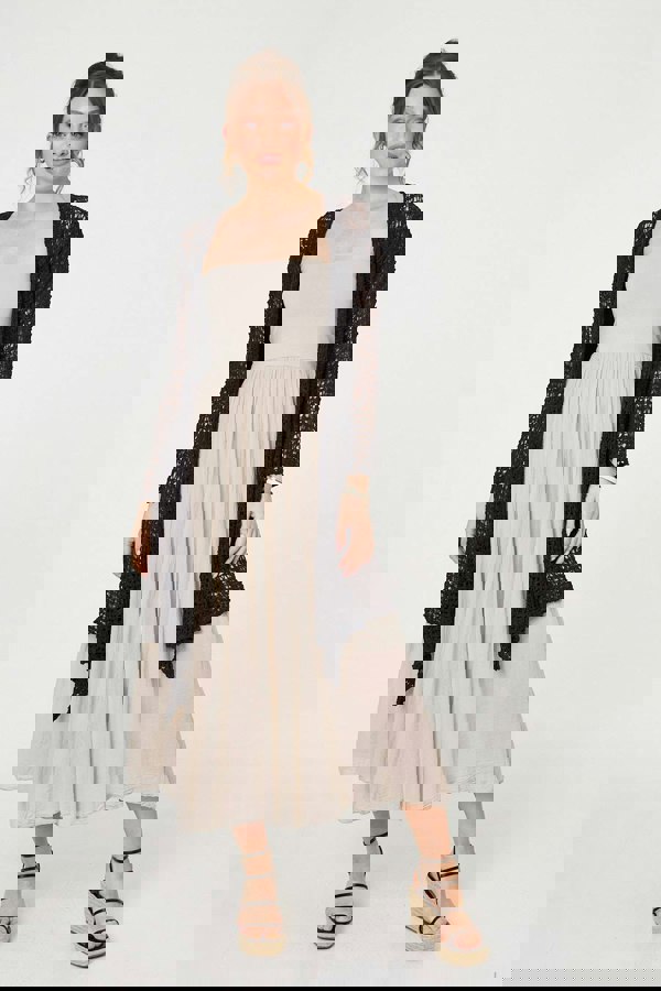 Black | Crochet Knit Longline Waterfall Cardigan
