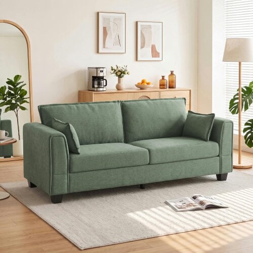 HOMCOM 3 Seater Sofa, Linen Upholstered Sofa with Spring Cushions, Green
