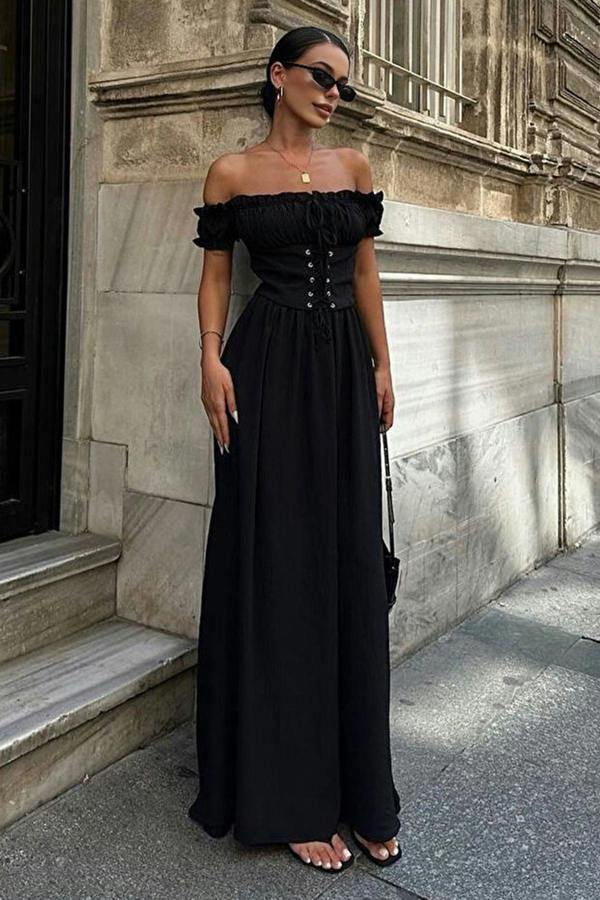 WOVCOR A-Line Carmen Neckline Corset-Style Elegant Evening Dress
