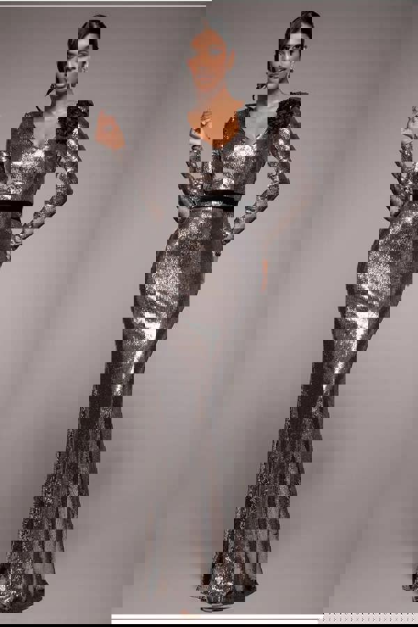 Liquid Sequin Corsage Maxi - Silver DR4056