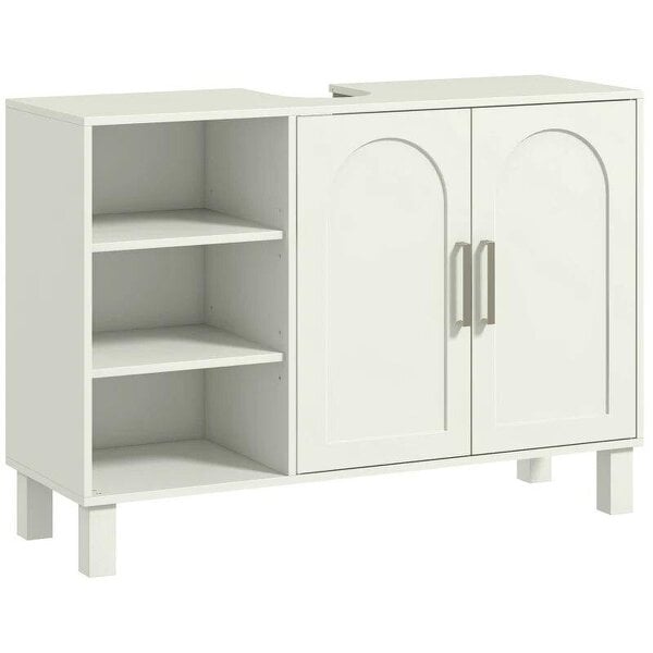 Under Sink Cabinet, Bathroom Sink Cabinet with U-Shaped Cutout, Two-Level Cupboard, Adjustable Shelf for Basin, Cream