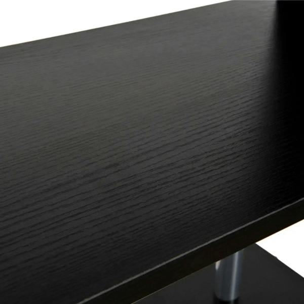 Black wood-look melamine shelf panel with smooth edge on an S-shaped bookcase.