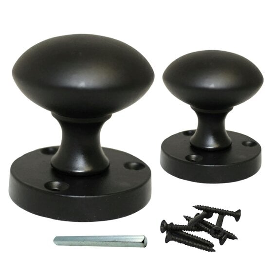 EDH Door Hardware Matt Black Round Door Knobs on Rose – Modern Internal Mortice Door Knob Set – 1 Pair