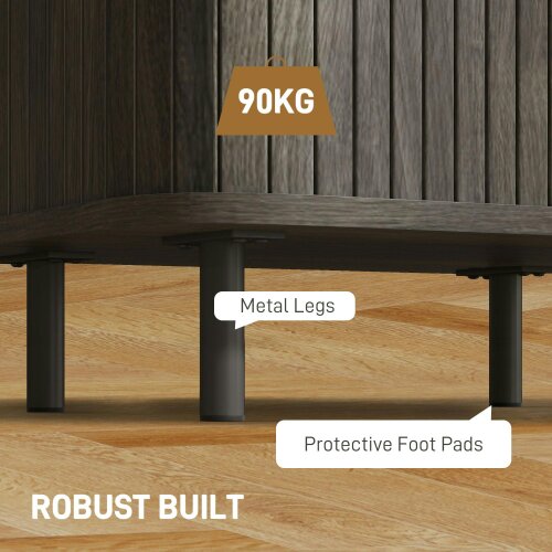 Wyld Haus Pasaba Grey Nordic Bedside Table With Tambour Sliding Door And Metal Legs