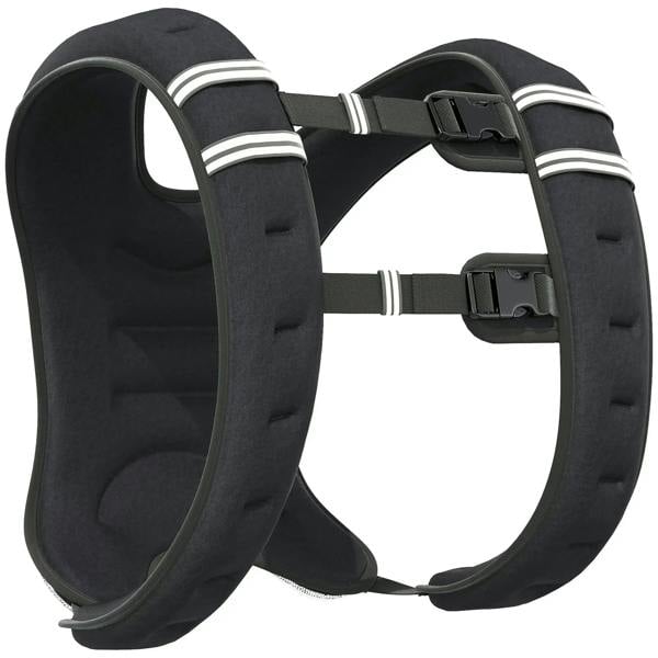 Black weighted vest with adjustable straps and reflective stripe bands