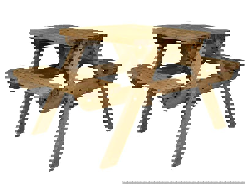 Fortem Rounded Pub Style Picnic Table and Benches Set - Rustic Finish Wooden Outdoor Dining Set for Gardens, Patios, and Pubs