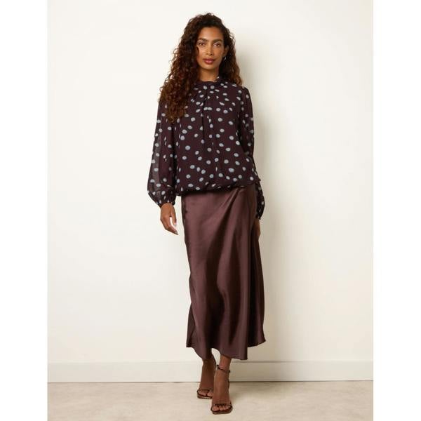 Blue Vanilla Polka Dot Cowl Neck Puff Ball Blouse