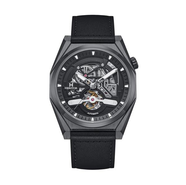 Heritor Automatic Amadeus Semi-Skeleton Leather-Band Watch - Black/Black - HERHS3405