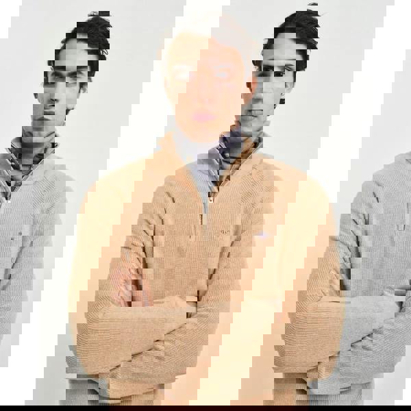 Gant Mens Ribbed Cotton Wool Half Zip Jumper - Khaki - 