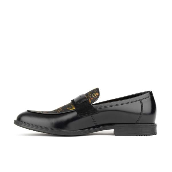 Embassy London Gosselin - Black & Yellow Flowers - Men's leather loafer with jaquard details