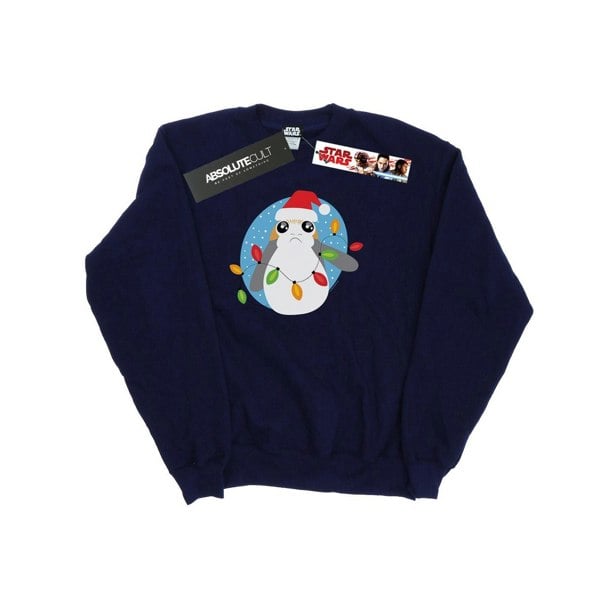 Star Wars Boys The Last Jedi Porg Christmas Lights Sweatshirt - Navy Blue