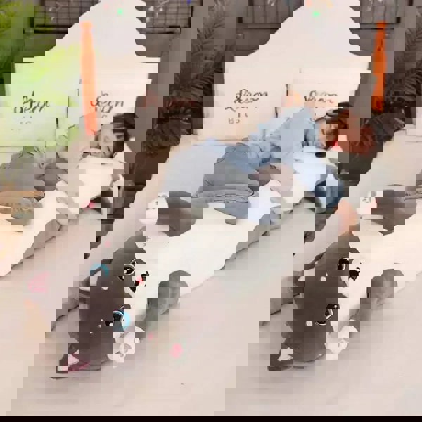 Anyhouz Anypillow Side Sleeping Body Pillow Gray Lovely Husky Bed Sofa Long Pillow for Children and Adult 50CM